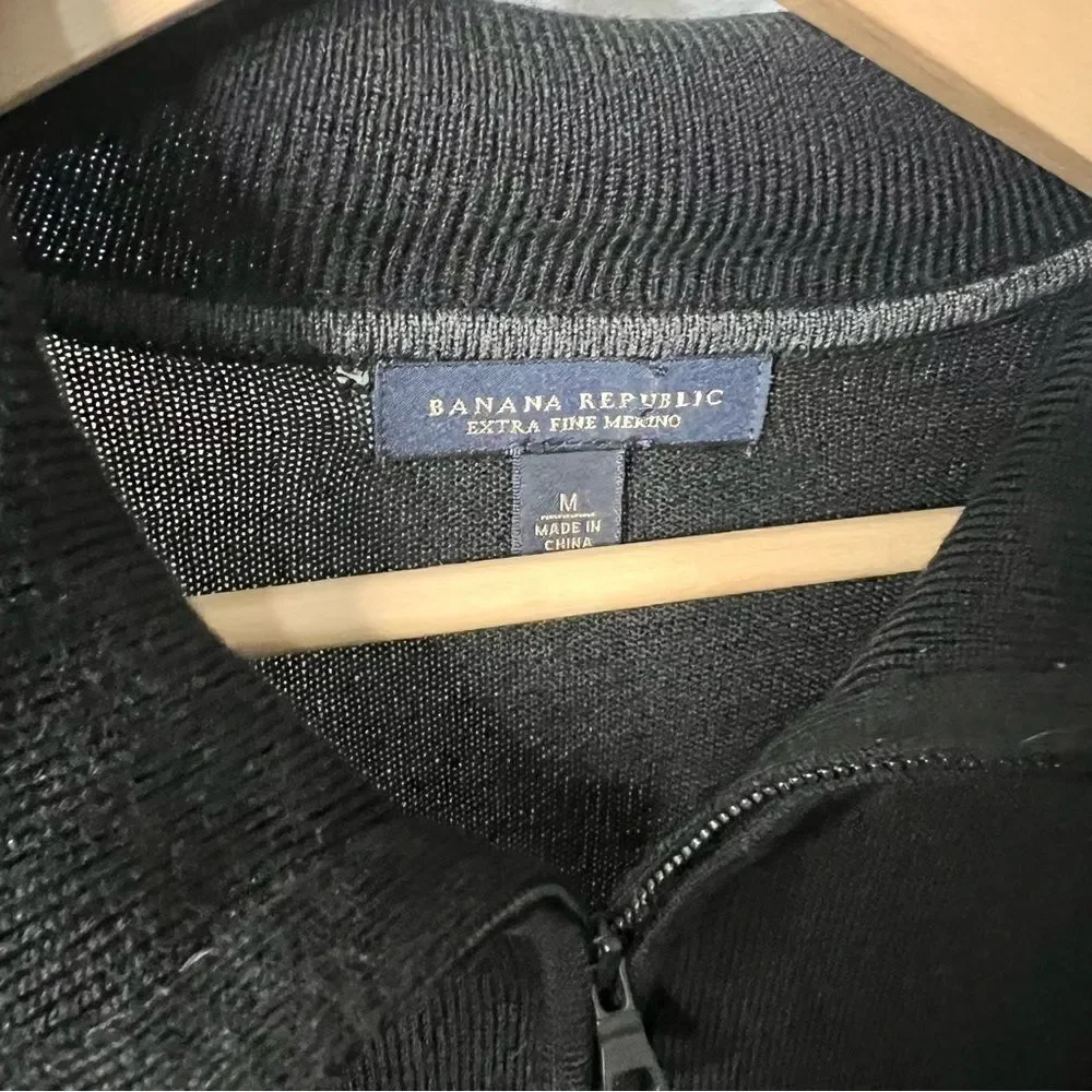 Banana Republic Black 1/4 Zip Wool Pullover Medium